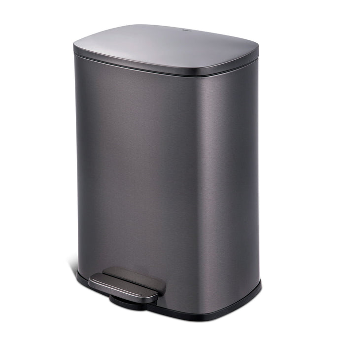Qualiazero 13.2 Gallon Trash Can, Rectangular Step On Kitchen Trash Can, Black Stainless Steel - display_model