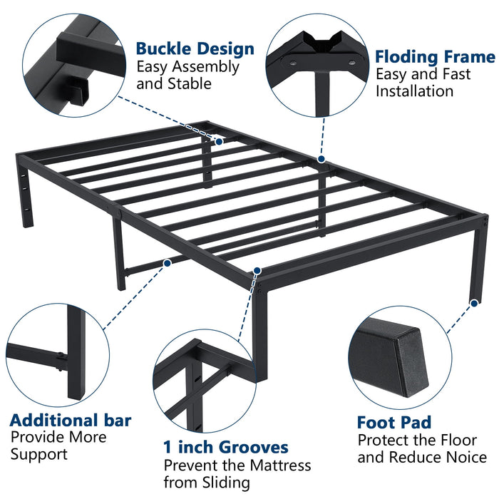 Lusimo Twin Bed Frame No Box Spring Needed 14 inch Heavy Duty Metal Platform Bed Frame Twin Size Anti Slip Support Easy Lock Assembly, Black - new