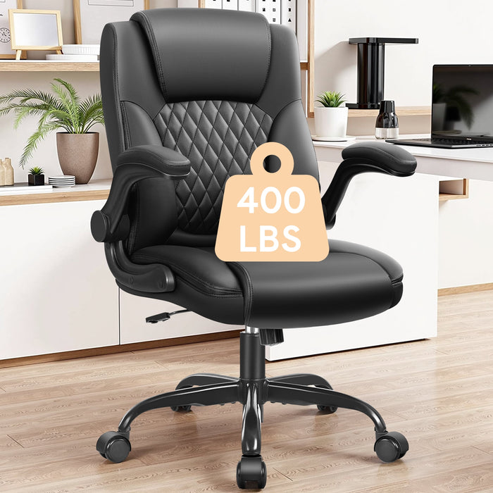 COOLHUT Leather Office Chair, Big and Tall Office Chair 400LBS Wide Seat Ergonomic Computer Desk Chair High Back Executive Leather Chair Adjustable Task Chair Lumbar Back with 8-Year Warranty, Black - new