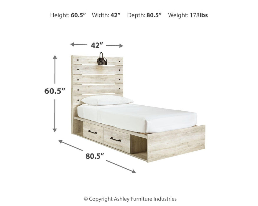 Cambeck Whitewash Cambeck Twin Panel Bed with 2 Storage Drawers