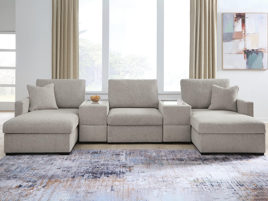 Benchcraft Flint 5-Piece Double Chaise Sectional with Storage Consoles