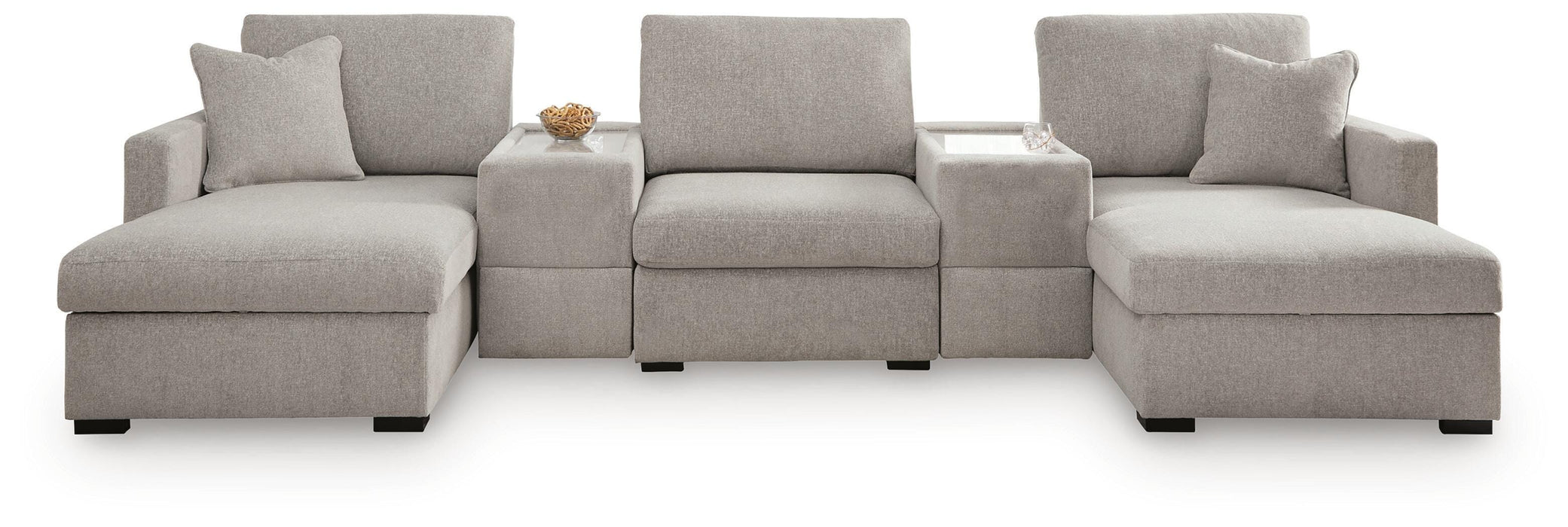Benchcraft Flint 5-Piece Double Chaise Sectional with Storage Consoles