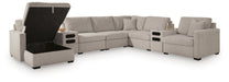 Benchcraft Flint 8-Piece Sectional with Storage Chaise and Audio Consoles