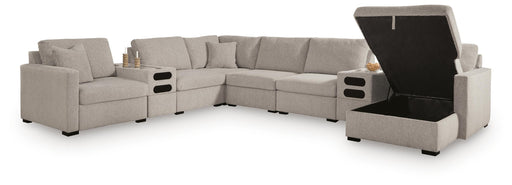 Benchcraft Flint 8-Piece Sectional with Storage Chaise and Audio Consoles