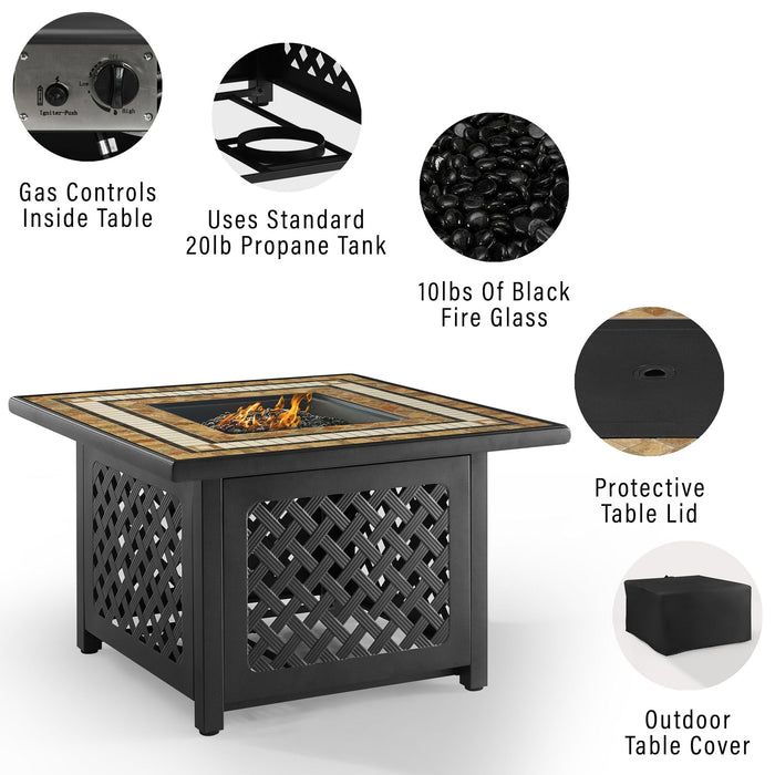 Crosley Furniture Tucson Outdoor Propane Fire Pit Table for Outside Patio Backyard Deck, 50,000 BTU - new