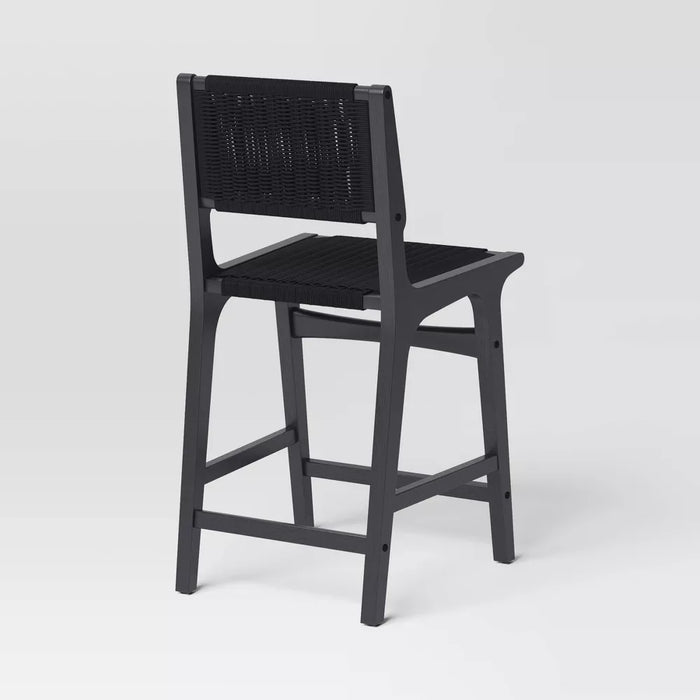 Ceylon Woven Counter Height Barstool Black - Threshold: Rubberwood Frame, Metal Hardware, Fixed 24" Seat Height - new