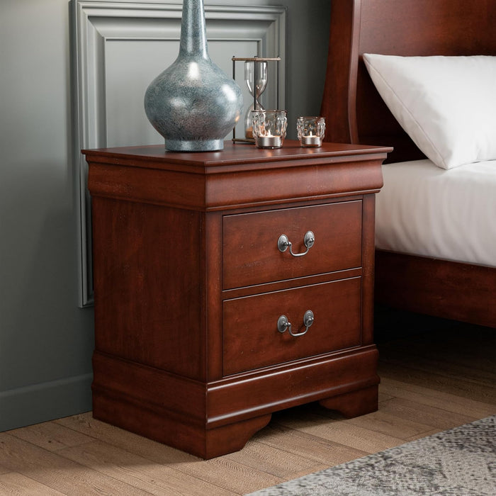 Furniture of America Arabella Traditional Solid Wood Nightstand with Drawers and Antique Nickle Handles, Small Bedside Table, No Assembly Wooden Night Stand for Bedroom, Guest Room, Dorm, Cherry -