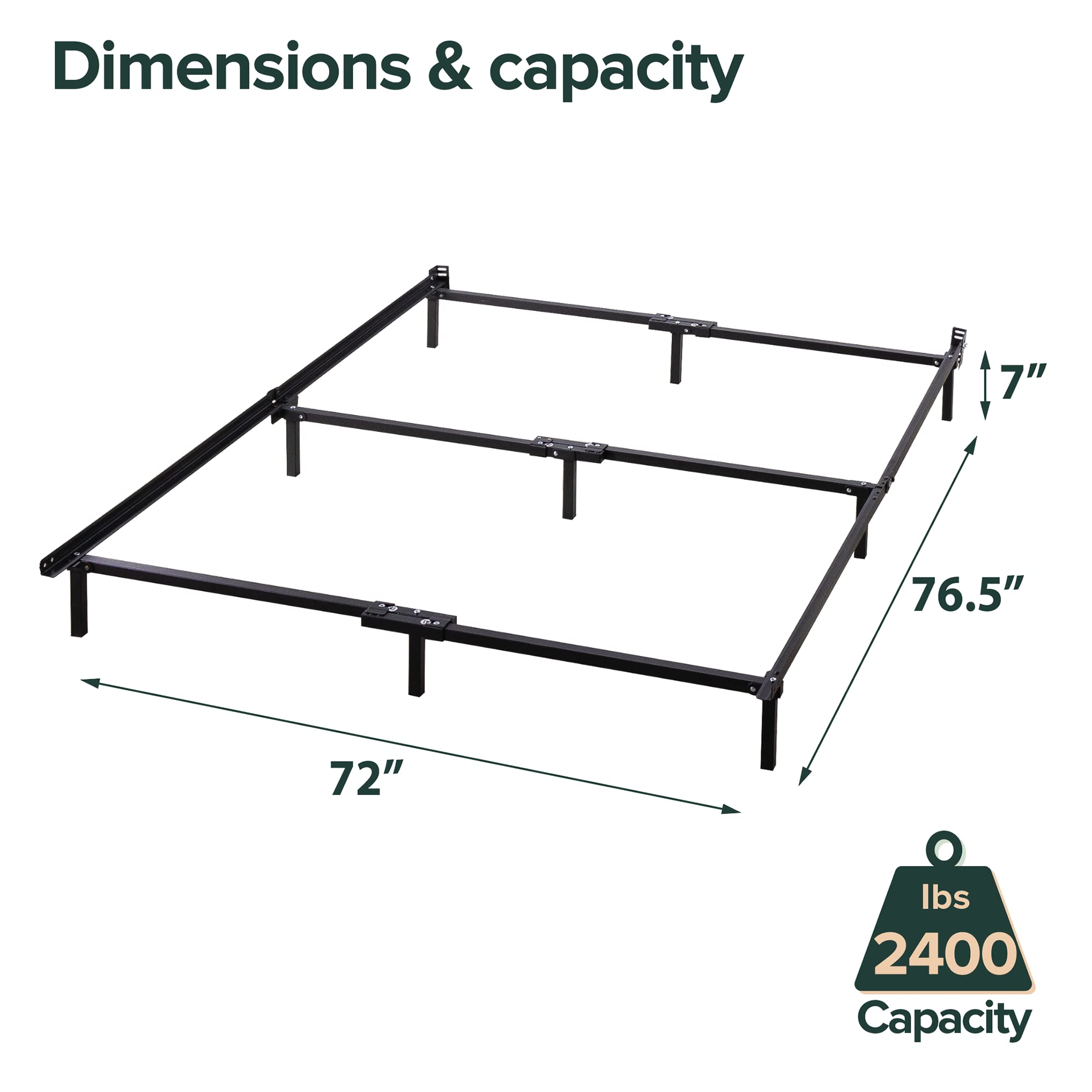 ZINUS Compack Metal Bed Frame, 7 Inch Support Bed Frame for Box Spring and Mattress Set, Black, California King - open_box