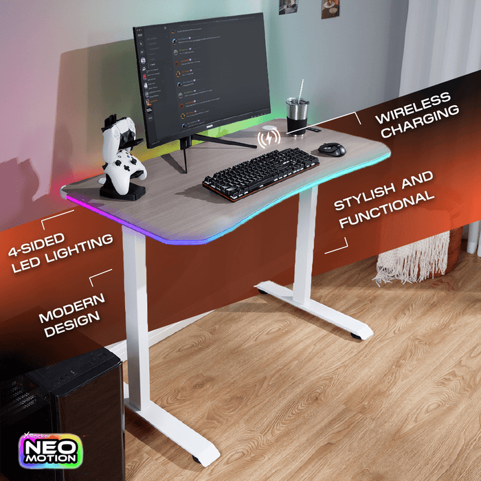 X Rocker Oka Adult Gaming Desk with RGB Lighting, White/Light Wood - used_good