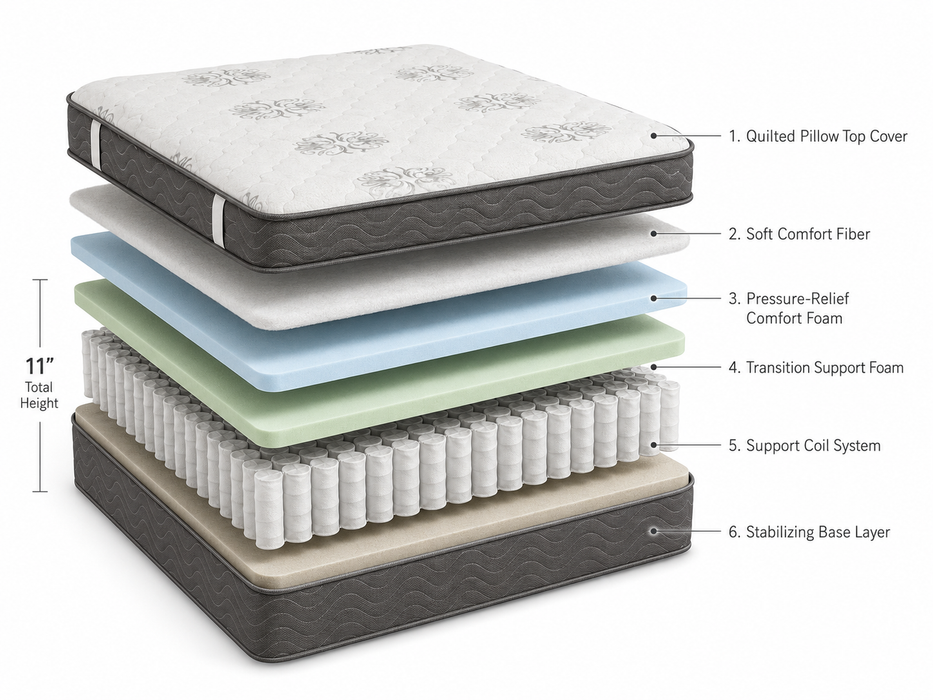 Full Size - LifeStyle Premium Pillow Top Mattress – Medium Firm Support Breathable Fabric, Elegant Design - new