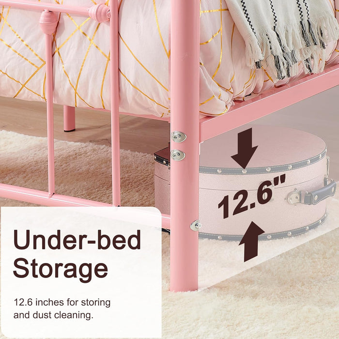 VECELO Twin Size Metal Platform Bed Frame with Headboard and Footboard, Heavy Duty Slat Support/No Box Spring Needed Mattress Foundation/Underbed Storage Space, Victorian Style - new