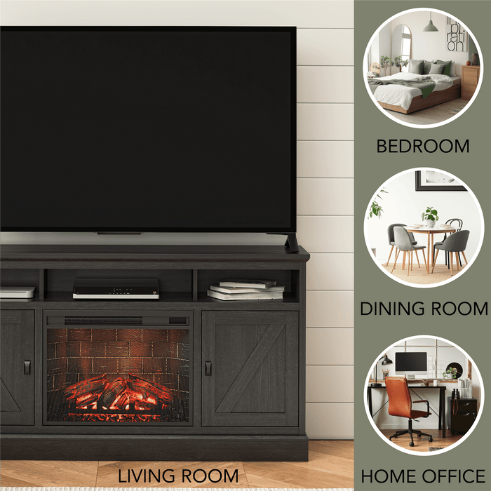 Ameriwood Home Ashton Lane Electric Fireplace TV Stand for TVs up to 65, Black Oak - open_box