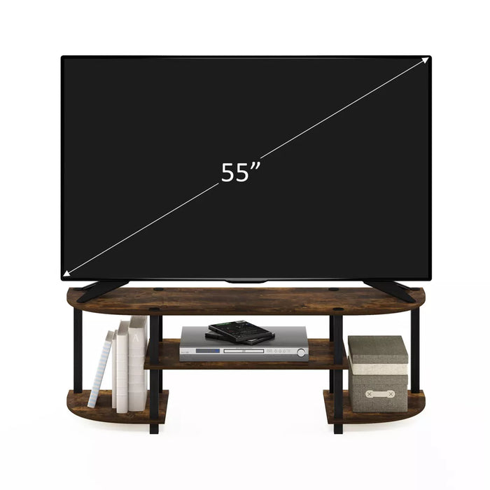 Furinno Wide TV Stand Entertainment Center for TV's up to 55" with Open Bookcases Shelves Amber Pine/Black - new