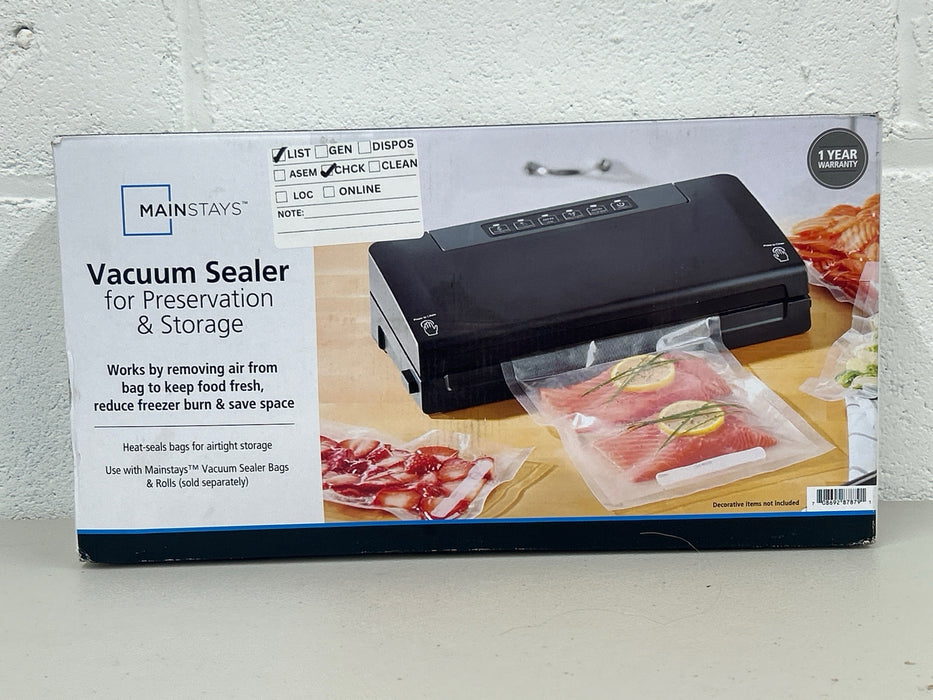 Mainstays Food Vacuum Sealer Machine, Powerful Multi-Mode Food Sealer With Built-In Bag Cutter & Storage, Accessory Port for Jars/Canisters, Includes (1) 11 in Roll, For Meal Prep & Freezer Storage - new