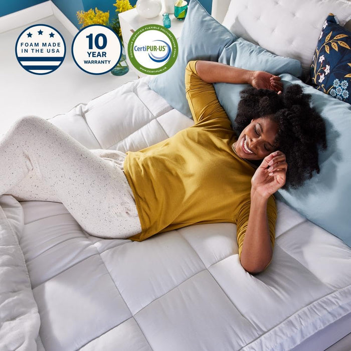 Sleep Innovations Dual Layer 4 Inch Memory Foam Mattress Topper, Twin Size, Medium Support, 2 Inch Cooling Gel Memory Foam Plus 2 Inch Pillow Top Cover - new