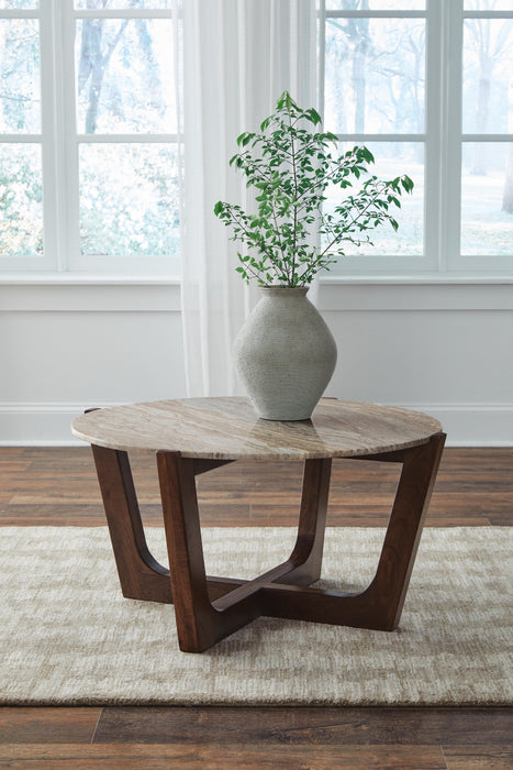 Tanidore Warm Brown Round Cocktail Table