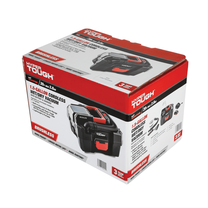 Hyper Tough 1.5 Gallon Wet Dry Vac, 20V Max, Brushless Motor, Cordless, Battery and Charger Included - new