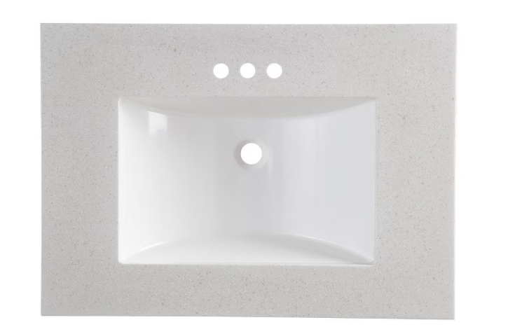 Glacier Bay 31 in. W x 22 in. D Solid Surface White Rectangular Single Sink Vanity Top in Titanium - new