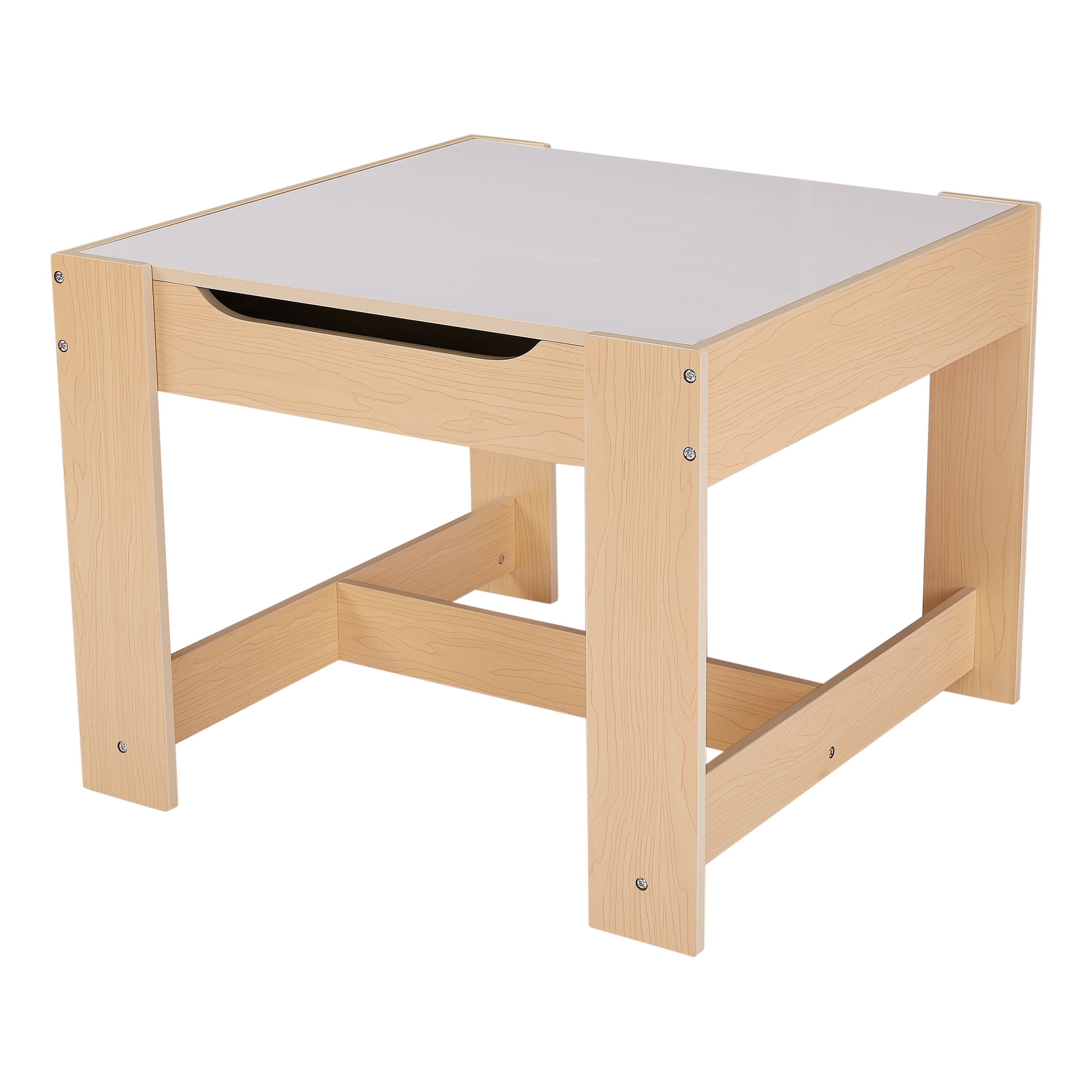 Senda Kids 3 Piece Wooden Storage Table and Chairs Set, White and Natural, Ages 3-7 - open_box