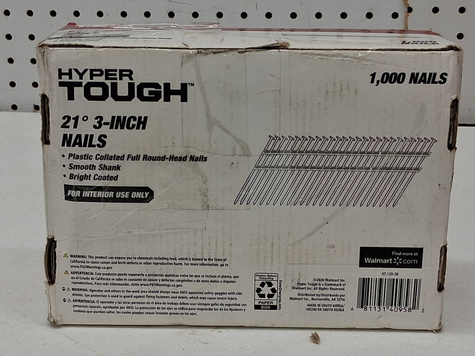 Hyper Tough 21-Degree 0.120 in. x 3 in. Plastic Collated Framing Nails, Bright Finish Smooth Shank, 1000 Count, Hardware Nails - new
