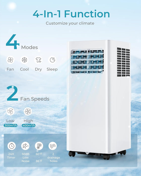 EUHOMY 8000 Btu Portable Air Conditioners, 3 in 1 Portable AC with Cool, Dry, Fan Modes, Quiet Air Conditioners with 24H Timer & Sleep Modes, with Remote, for Bedroom, Apartments up to 350 Sq.Ft - new