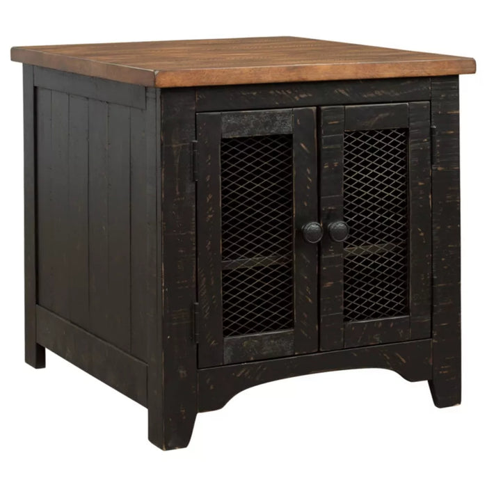 Valebeck Rectangular End Table Black/Brown - Signature Design by Ashley: Rustic Farmhouse Style with Storage - new