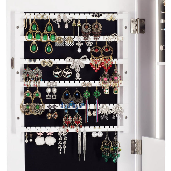 IRONCK Full Length Mirror Jewelry Cabinet with Foldable Shelf , Wall Door Mounted Jewelry Armoire with LED Light , White - new