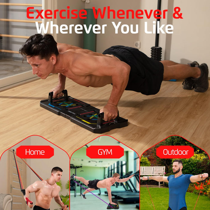 Portable Home Gym & Workout Equipment | Foldable Push Up Board for Men, Women & Teenagers | Sturdy Strength Training Equipment | Resistance bands for working out | Exercise & Pilates, Calist
