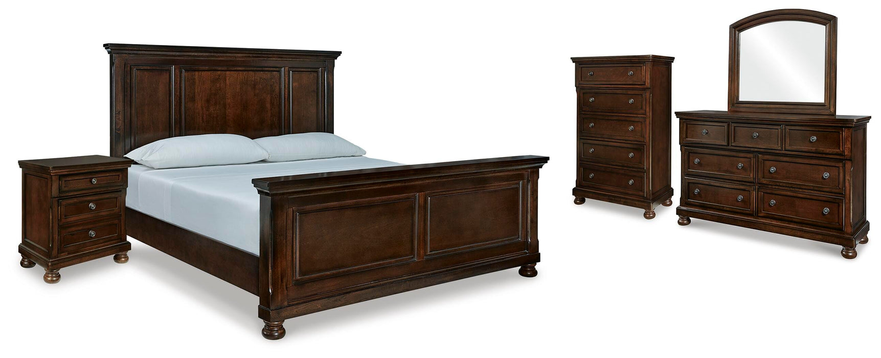 Porter Rustic Brown Porter King Panel Bed with Mirrored Dresser, Chest and Nightstand