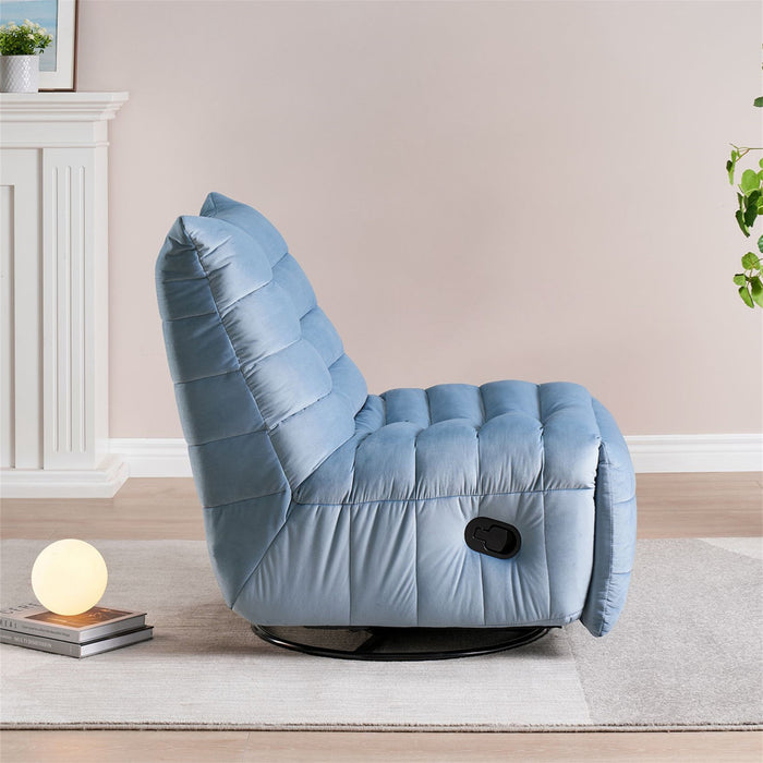 Aukfa 360 Swivel Rocker Recliner Chair Upholstered Plush Sofa for Living Room, Velvet, Blue - open_box
