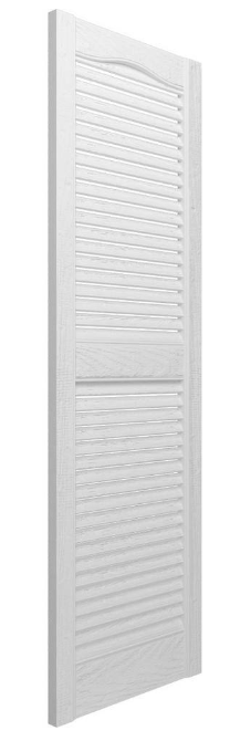 14-1/2 in. x 67 in. Lifetime Open Louvered Vinyl Standard Cathedral Top Center Mullion Shutters Pair in white - open_box