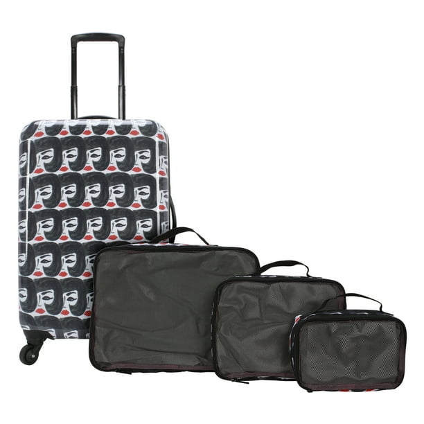 Bouffant & Broken Hearts Lady with Red Lips 6 Piece Set, 21" Hardside Luggage, Duffel, Backpack, and 3 Piece Packing Cubes, All Ages - new