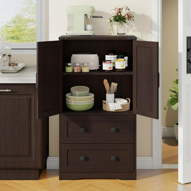 Vabches Modern Kitchen Pantry Storage Cabinet with 2 Adjustable Shelves, 2 Large Drawers & 2 Side Door, Versatile Bathroom Storage Cabinet for Kitchen, Dining Room, Living Room - new