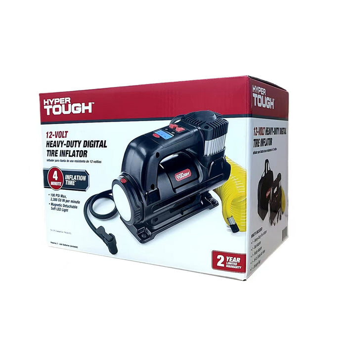 Hyper Tough DC 12V Heavy Duty Direct Drive Digital Tire Inflator with Detachable LED Light - new
