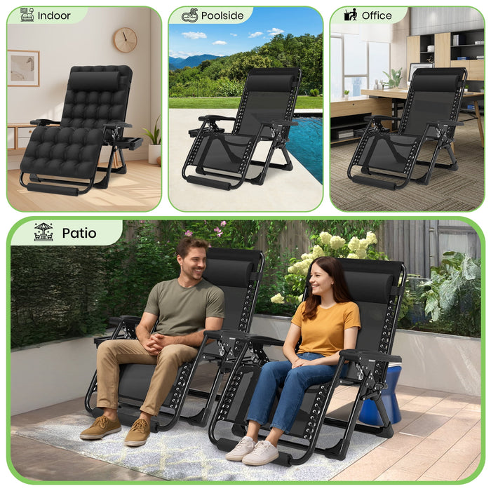 GVDV Oversized Zero Gravity Chair, 33In XXL Lounge Chair with Removable Thick Cushion, Lawn Patio Reclining Chair Upgraded Alloy Lock and Cup Holder, for Indoor Outdoor, Black - new