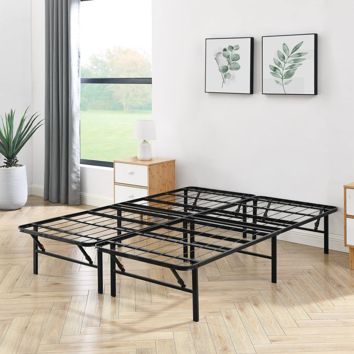 Mainstays King 14" High Profile Foldable Steel Platform Bed Frame with Storage Space Under Frame, No Box Spring Required, Black - new