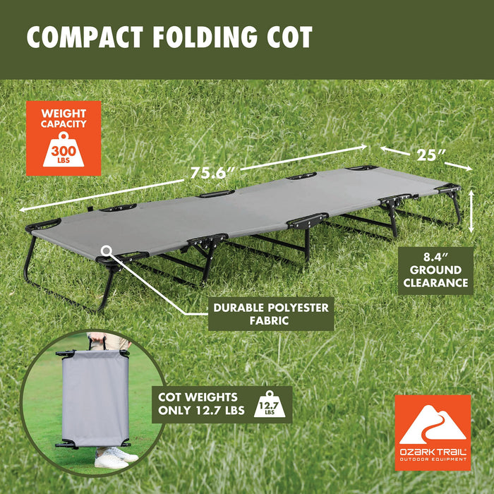 Ozark Trail Camping Folding with Easy Setup Cot, Gray, Adult,75.6in x 25 in x 8.46in, Polyester - new
