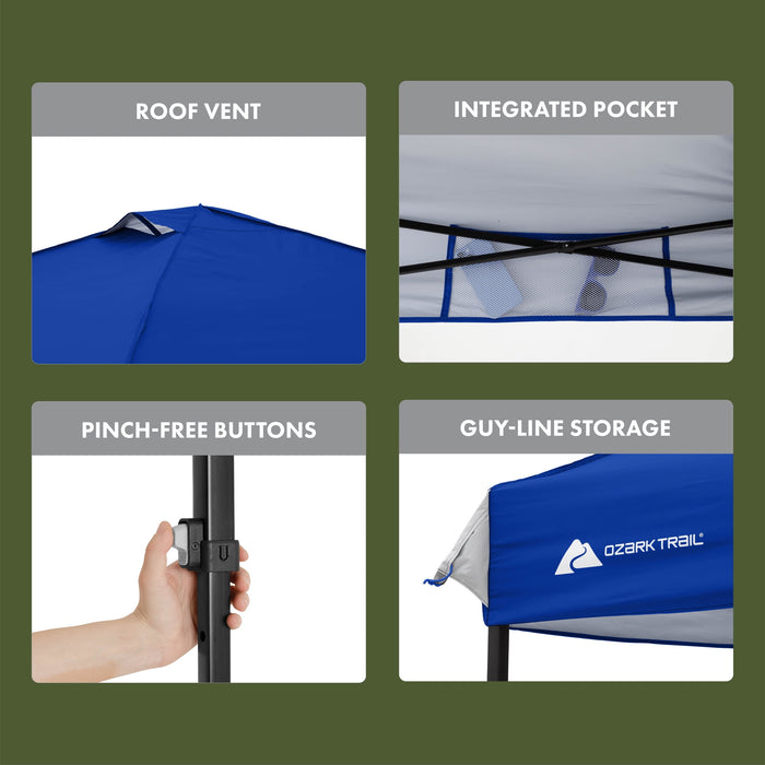 Ozark Trail 10x10 Instant Pop Up Canopy Tent with Simple Push Setup – Straight Leg Pop-Up Tent for Tailgating, Camping & Events, Blue - new