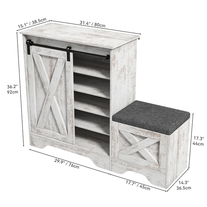 Uforic Shoe Cabinet with Sliding Door & Shoe Bench,Farmhouse Narrow Slim 5-Tier Adjustable Shoe Storage Organizer for 20 Pairs for Entryway, Foyer, Embossed White - new