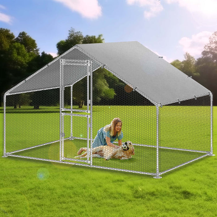 Uforic 6.6 x 9.8 x 6.4 ft ( 78.74" x 118" x 76.8" ) Outdoor Dog Kennel Outside Large Heavy Duty Shade Dog Pen Playpen Pet Dog Enclosure Crate Dog Run House with Anti-UV Cover - open_box