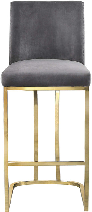 Meridian Furniture Heidi Collection Modern | Contemporary Velvet Upholstered Counter Stool with Polished Gold Metal Legs, 16" W x 19.5" D x 36.5" H, Grey - new