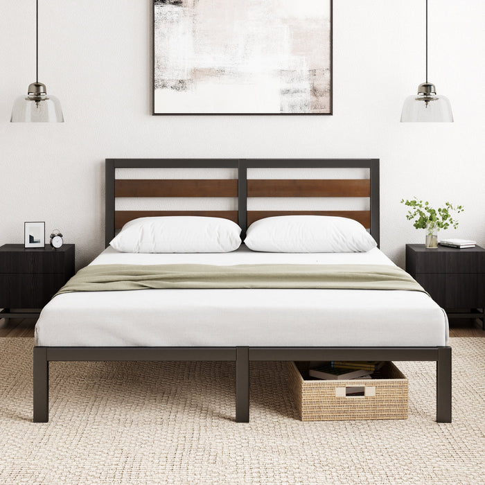 Zinus 35" Shen Bamboo Wood and Metal Platform Bed Frame, Queen - new