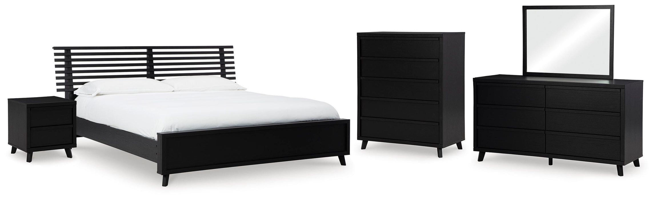 Danziar Black Danziar Queen Slat Panel Bed, Dresser, Mirror, Chest and Nightstand - Brand New