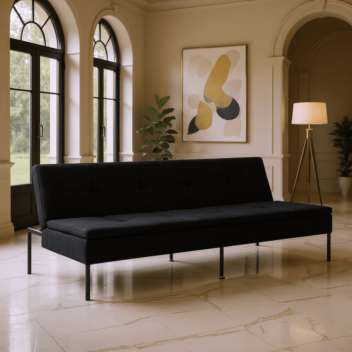 Gewnee 69.7" Modern Convertible Polyester Futon Sofa Bed, Sleeper with Adjustable Backrest for Living Room, Small Spaces(Black) - new