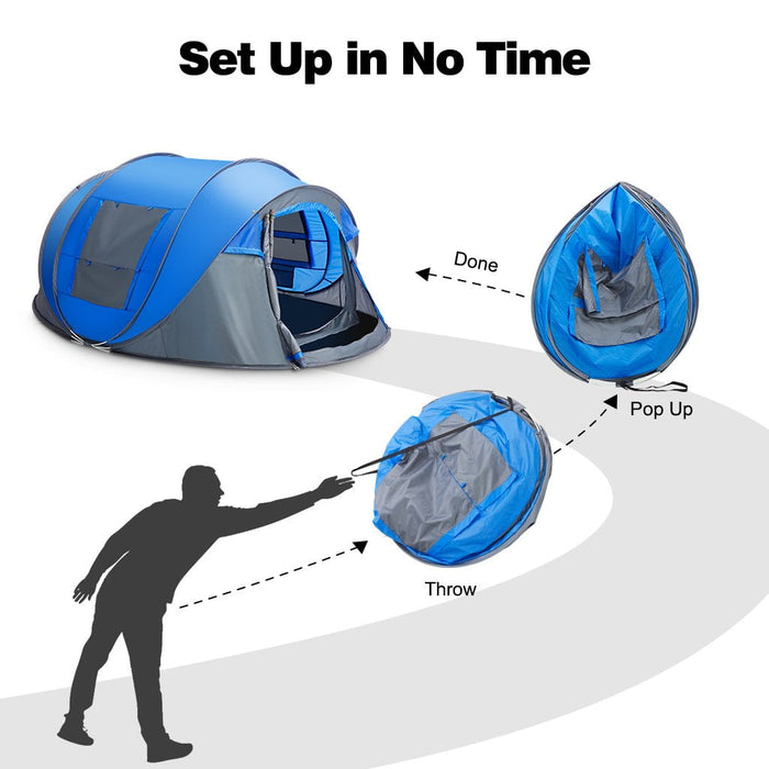 4 Person Pop Up Tents for Camping, CoPedvic Waterproof Instant Family Tents Upgraded Large Size with 2 Doors, Blue - new
