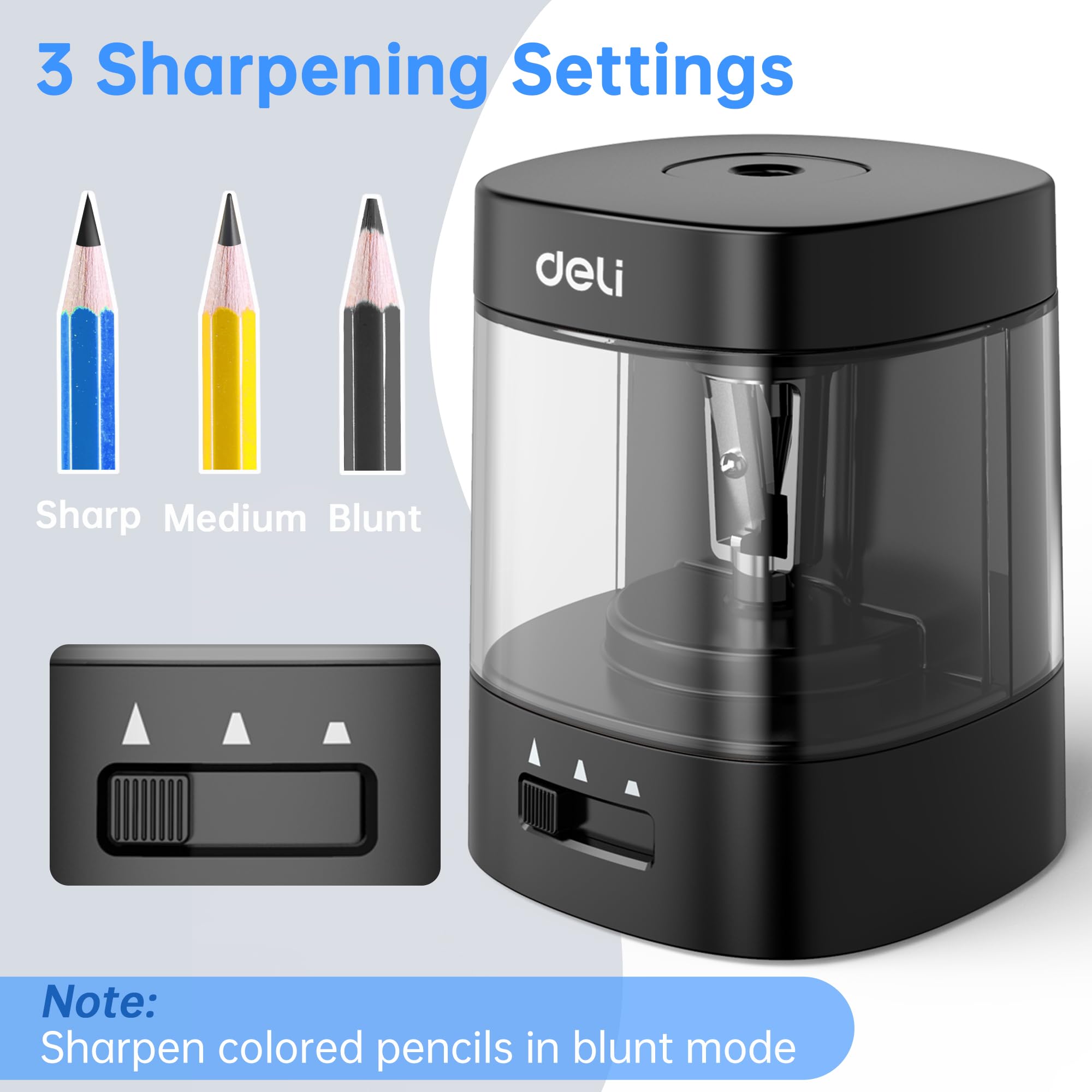 Deli Electric Pencil Sharpener, Automatic Pencil Sharpeners for No.2 Pencils Colored Pencils, USB & Battery Operated Pencil Sharpener for Kids, School, Home, Office, Classroom, Black - new