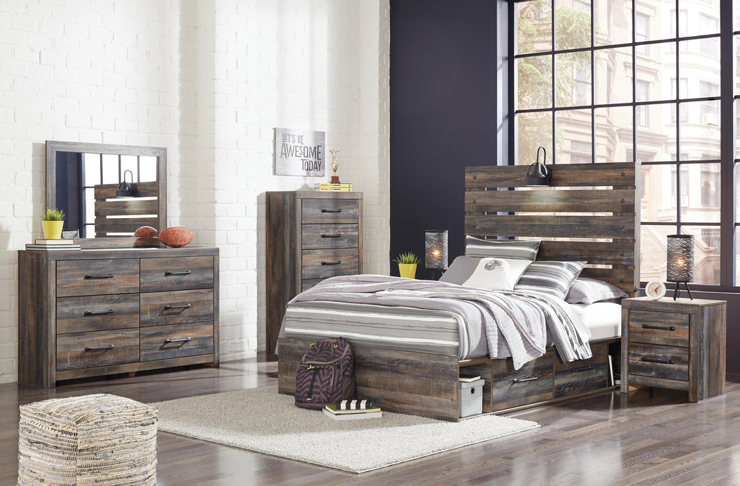 Drystan Multi Drystan Full Panel Bed with 2 Storage Drawers with Mirrored Dresser, Chest and Nightstand