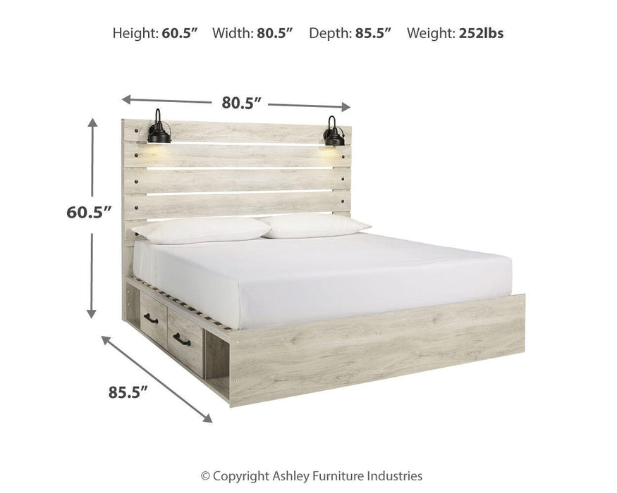 Cambeck Whitewash Cambeck King Panel Bed with 2 Storage Drawers