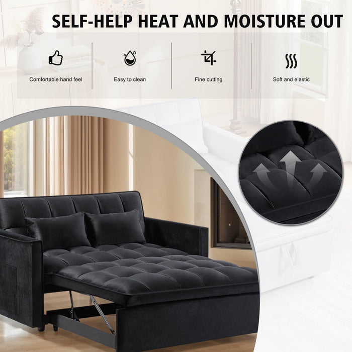 3 In 1 Velvet Convertible Sofa Bed, Pull Out Couch Bed with Reclining Backrest And 2 Pillows, 54" Full Size Loveseat Sleeper Sofa Futon Couch Bed, Couches For Small Spaces, Living Room (Black) - new