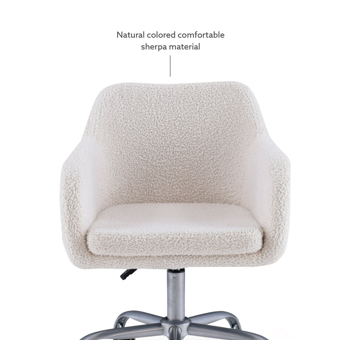 Linon Bannock Mid Back Task Chair with Adjustable Height and Swivel, Silver/White Sherpa - new